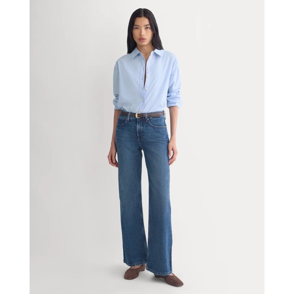 EVERLANE The Relaxed Mid-Rise Bootcut Jean 24R Indigo Blue Org Cotton EUC B12